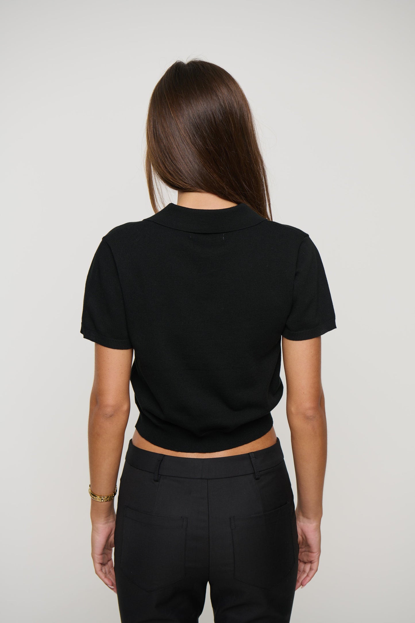 Lena Cropped Polo Black