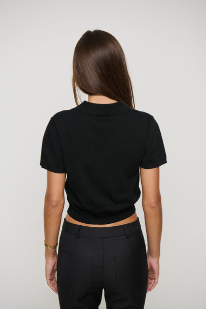 Lena Cropped Polo Black