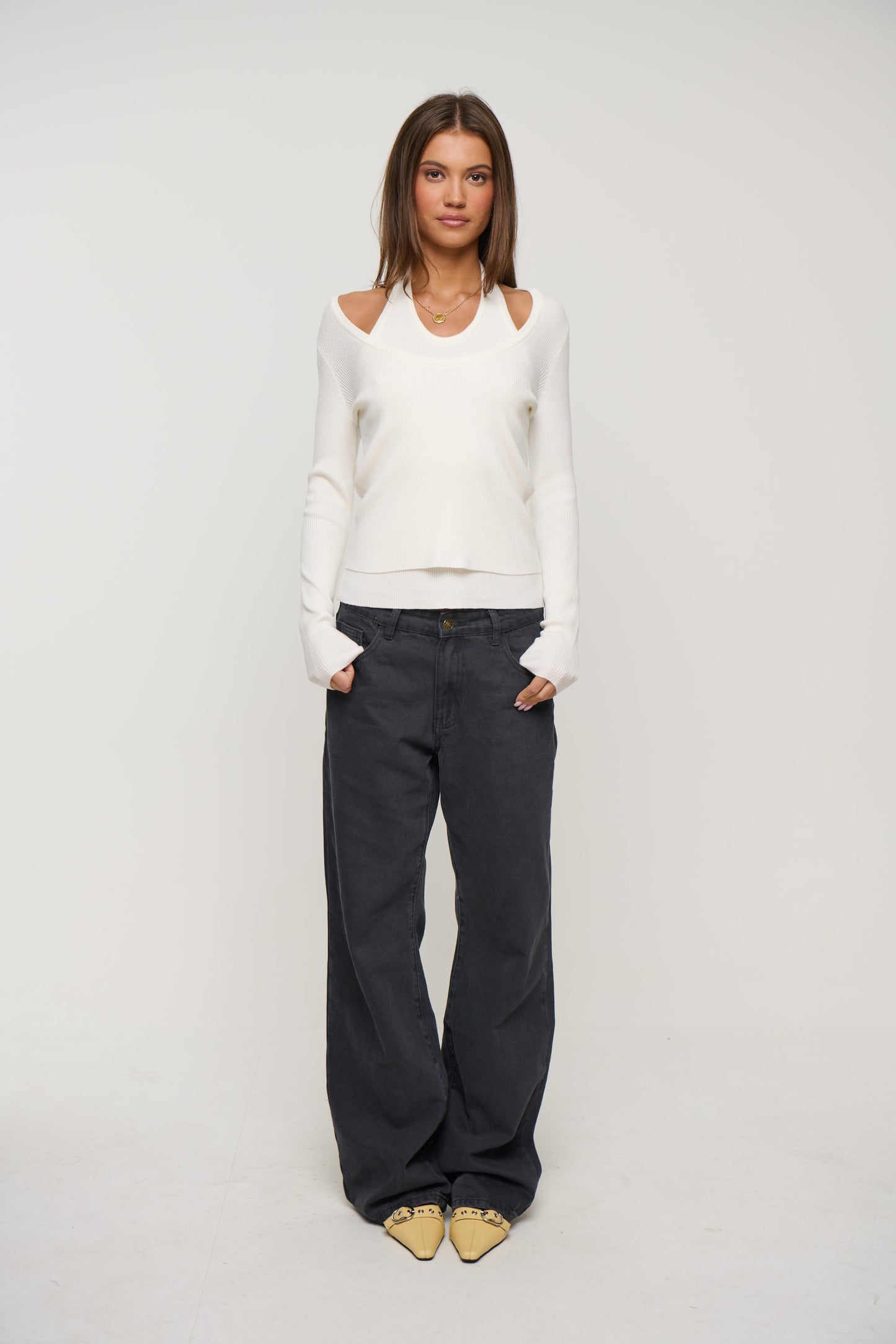 Lorena Layered Ribbed Top White