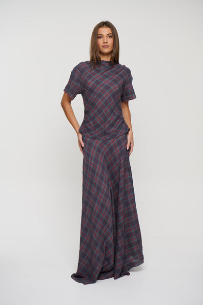 Halcyon Maxi Skirt Jade Plaid