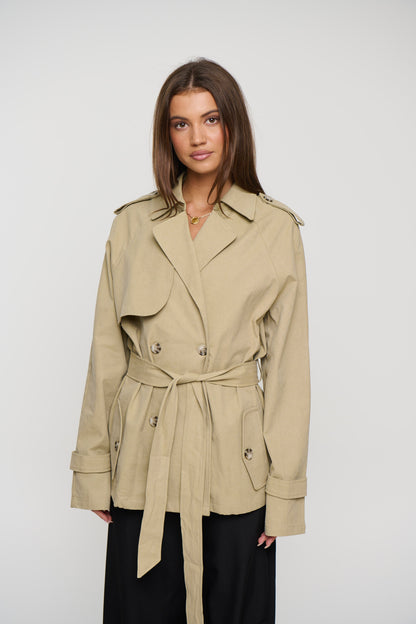 Cropped Trencherous Coat Tan