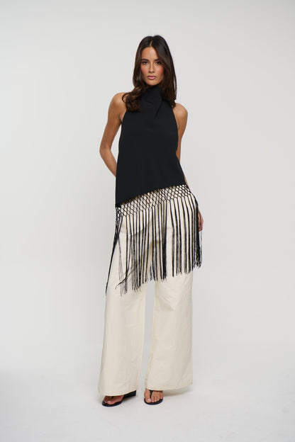 Alicia Fringe Top Black