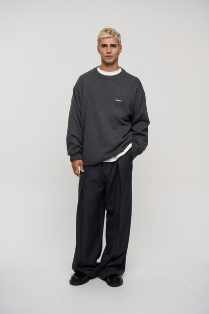 Embroid Crew Neck Knit Dark Grey