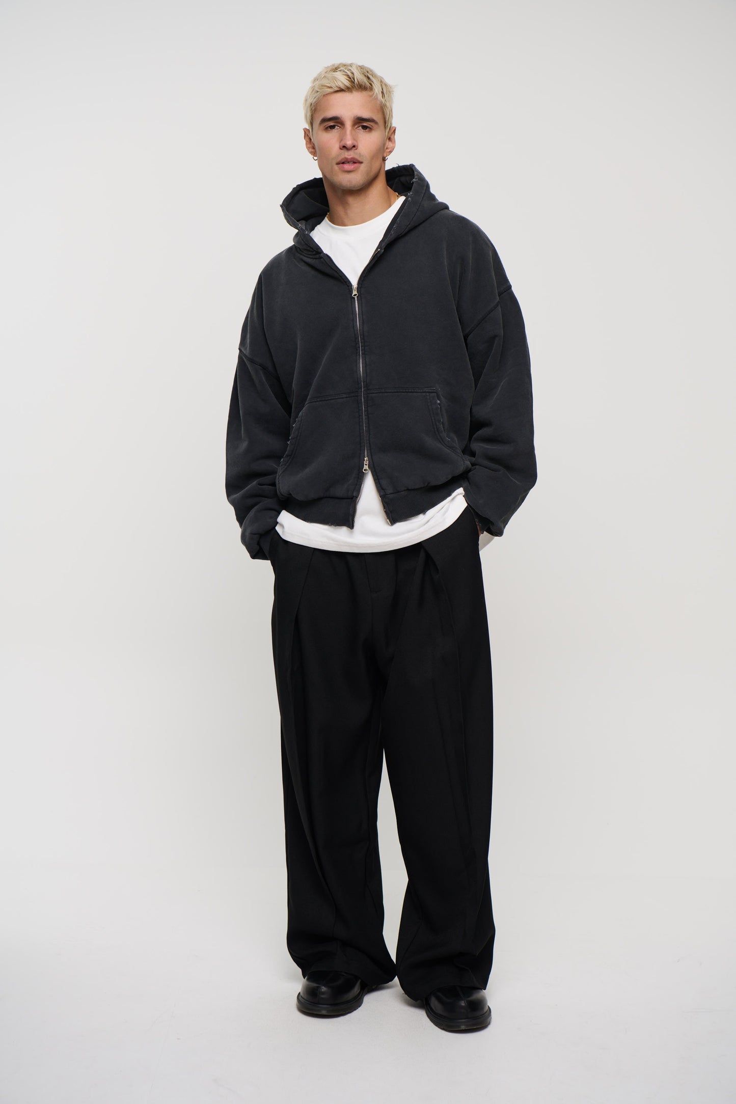 Heavyweight Lined Zip Up Hood Black