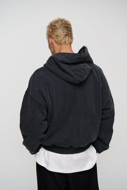 Heavyweight Lined Zip Up Hood Black