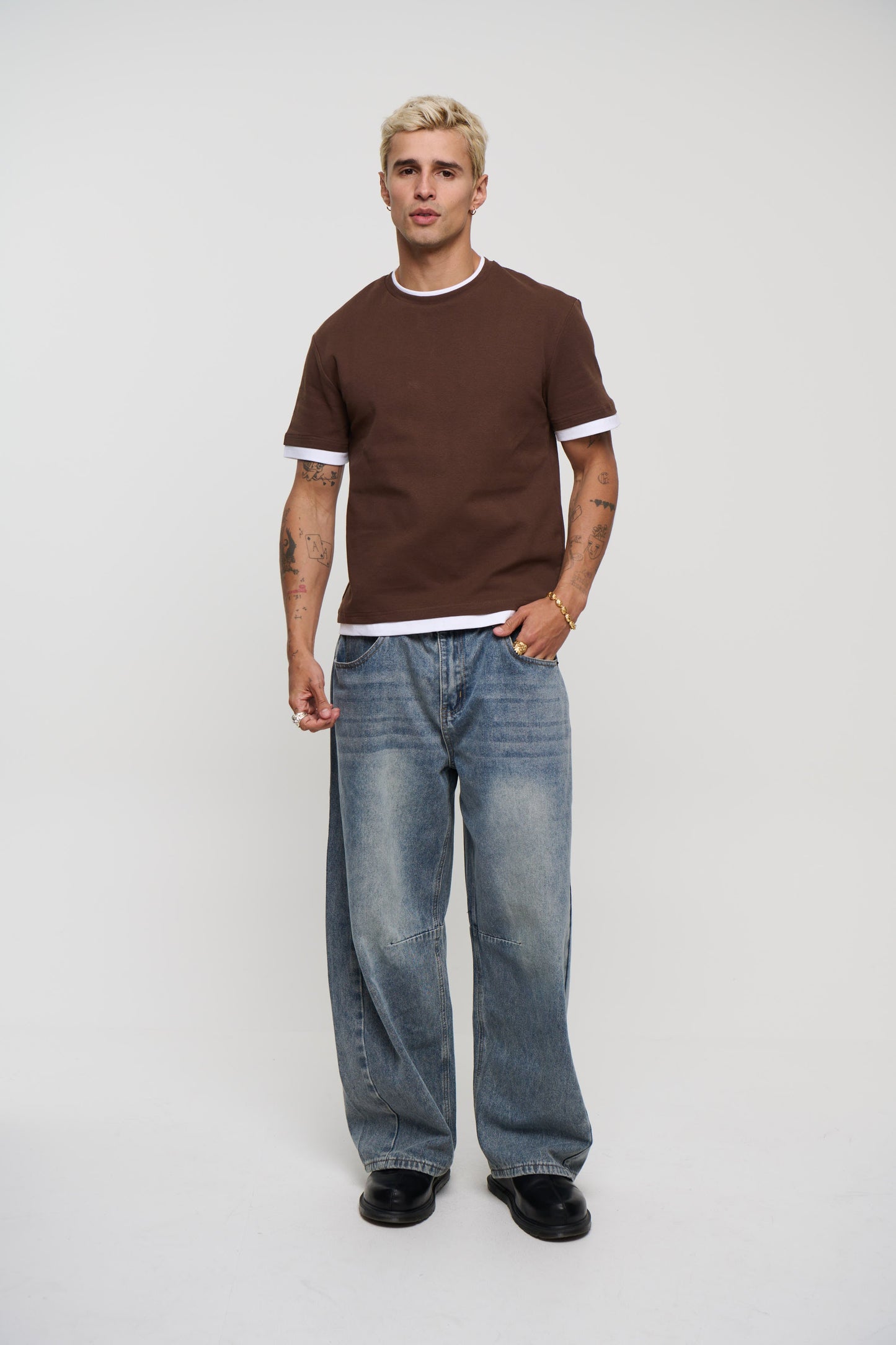 Double Trim Cotton Tee Choc