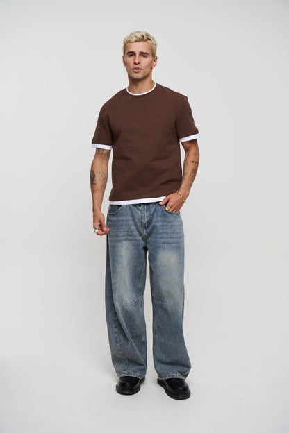 Double Trim Cotton Tee Choc