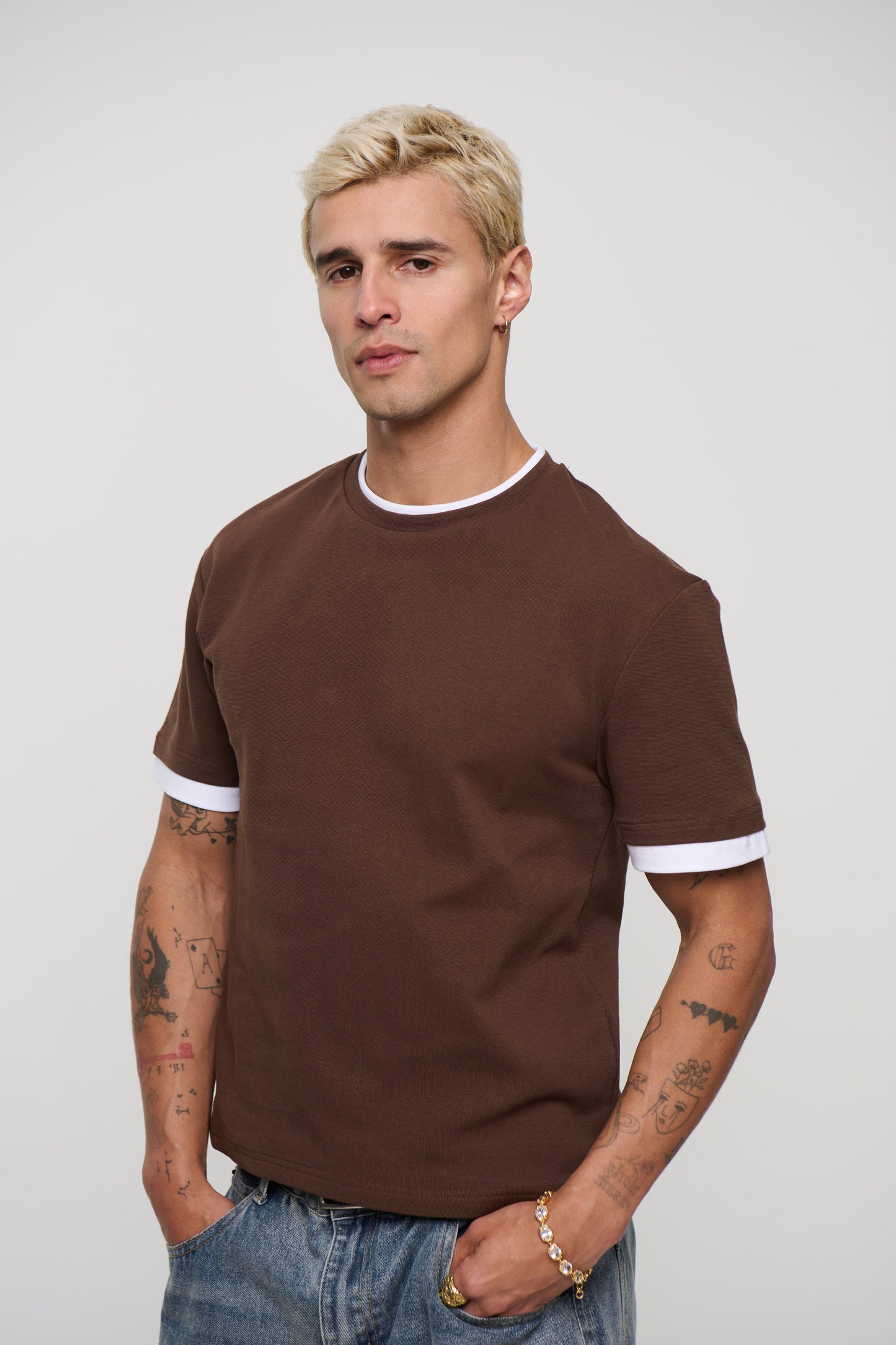 Double Trim Cotton Tee Choc