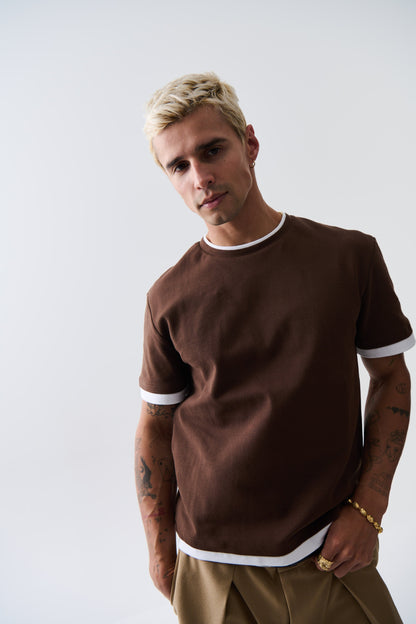 Double Trim Cotton Tee Choc