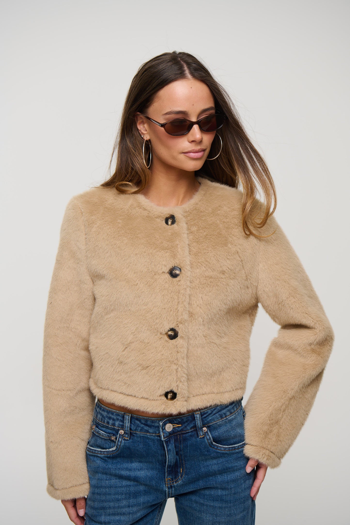 Kaylan Faux Fur Jacket Beige