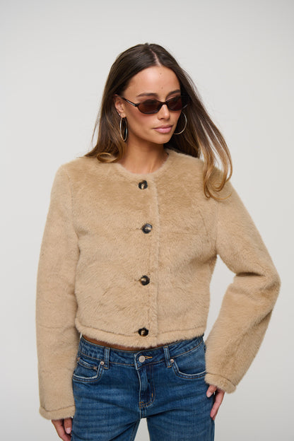 Kaylan Faux Fur Jacket Beige