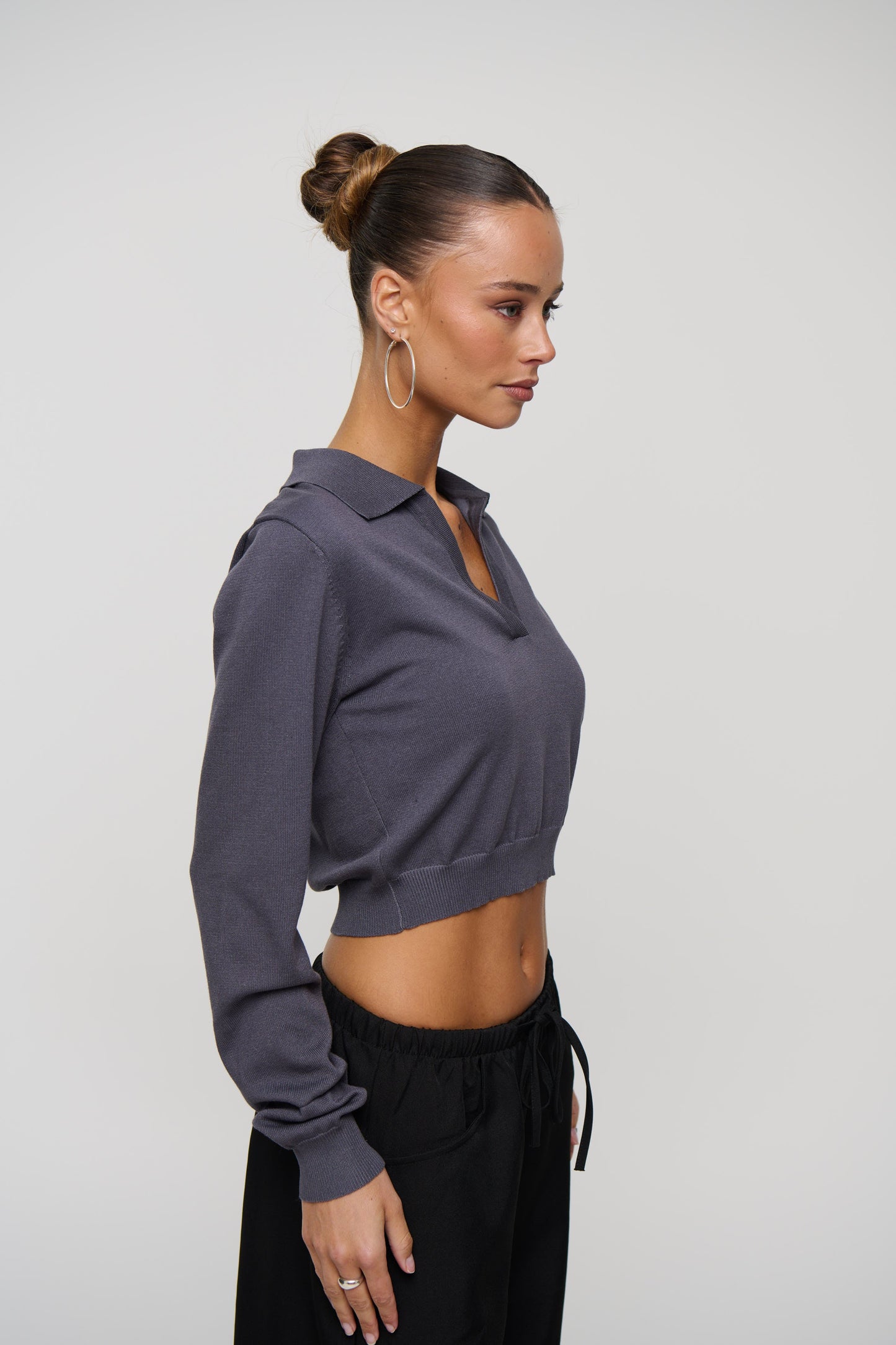 Aimee Long Sleeve Polo Dark Grey