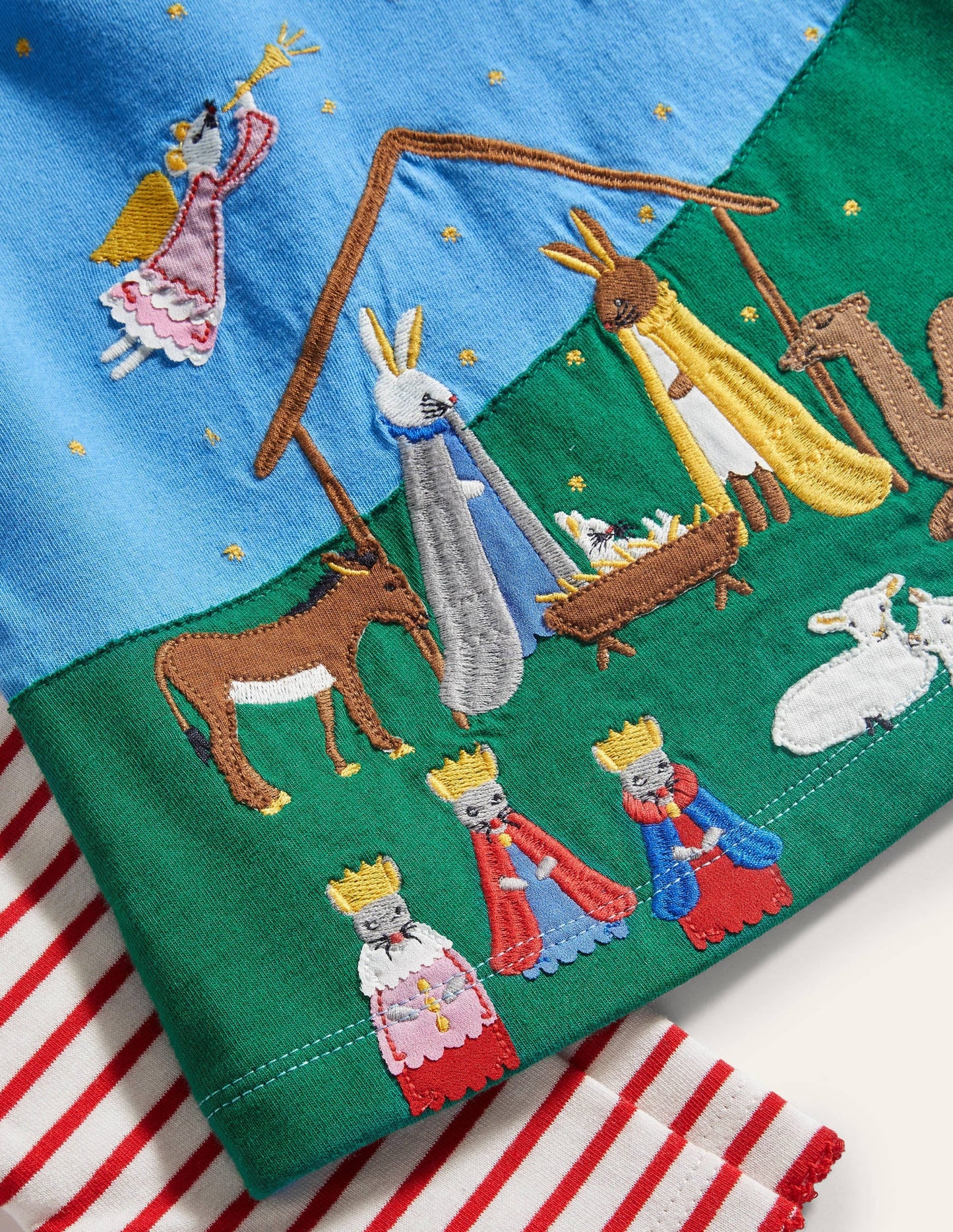 Big Appliqué Dress Set-Bright Bluebell Nativity Scene