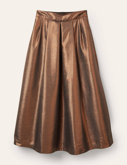 Bronzed Full Midi Skirt-Metallic