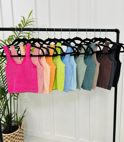 Seamless Reversible Stonewashed Ribbed Tank Top in Multiple Colors
