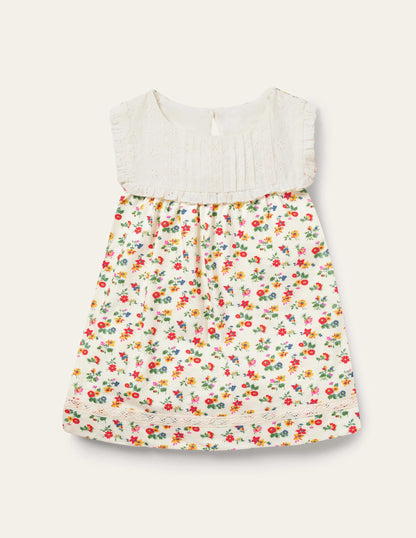 Broderie Yoke Top-Multi Patchwork Floral