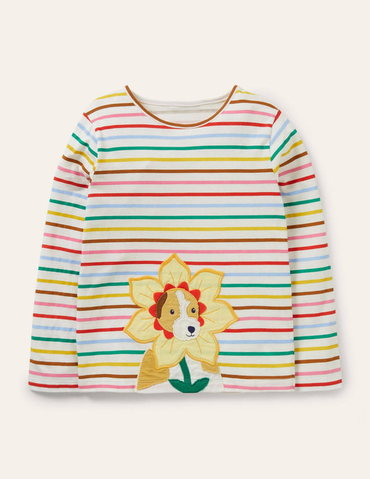 Big Appliqué T-shirt-Ivory/ Rainbow Dog