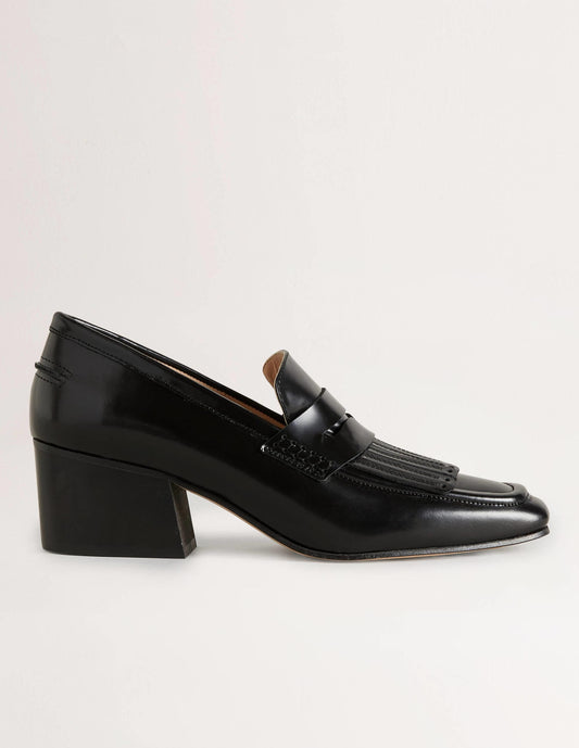 Block Heel Loafers-Black