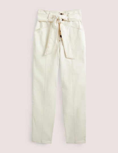 Belted High Rise Jeans-Ecru
