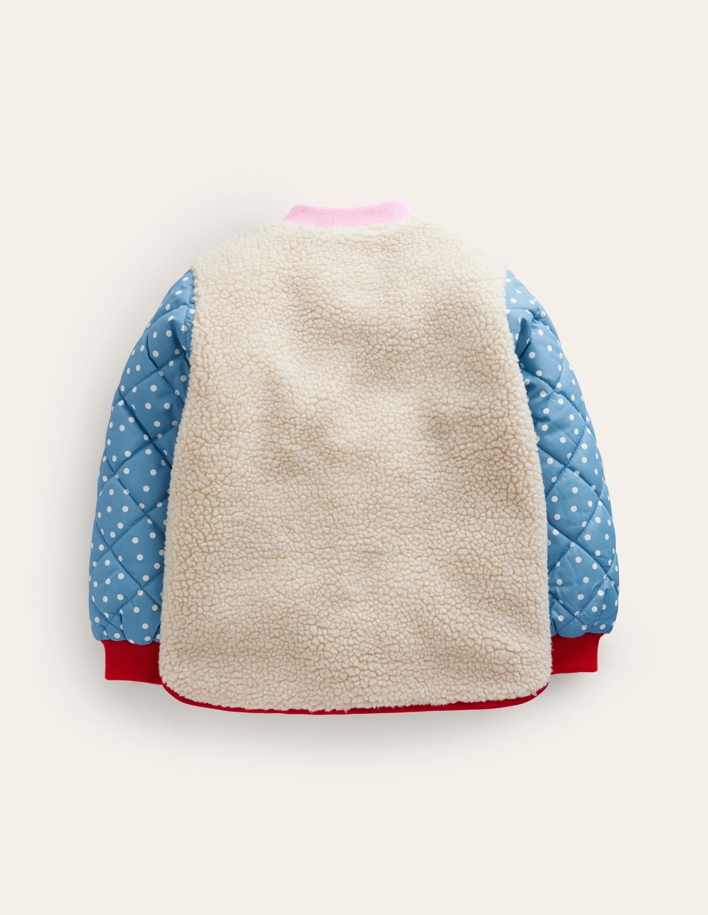 Borg Mix Bomber Jacket-Ivory / Colourblock Spot