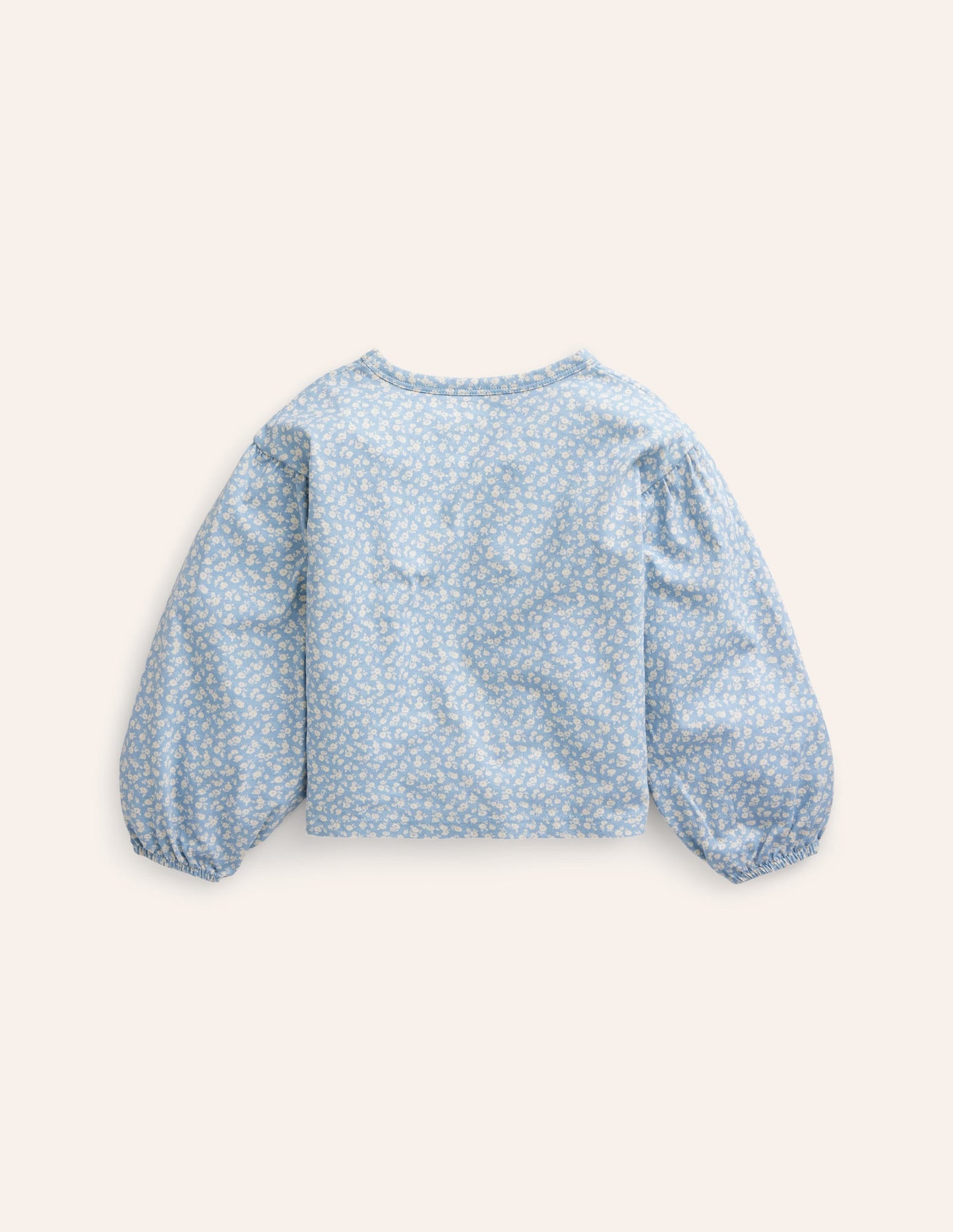 Blouson Sleeve Logo Top-Vintage Blue Ditsy Rainbow