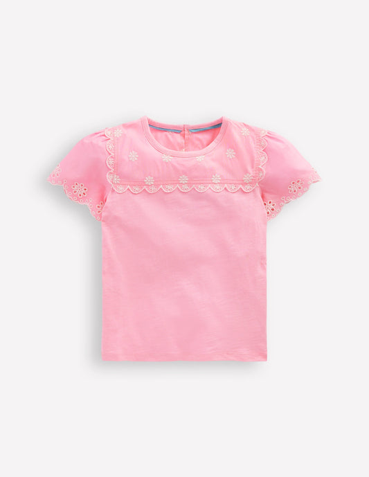 Broderie Sleeve Tee-Vintage Mauve