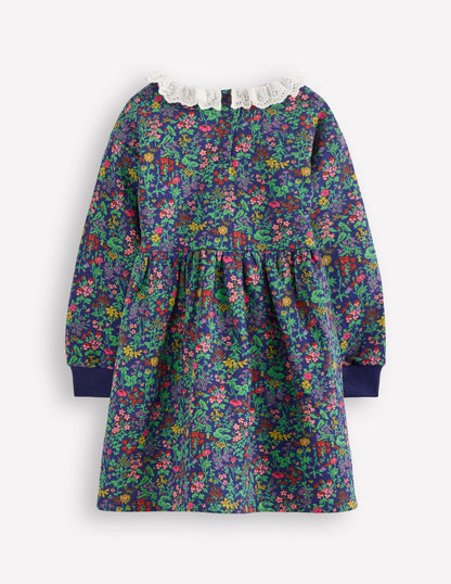 Broderie Sweatshirt Dress-College Navy Flower Meadow