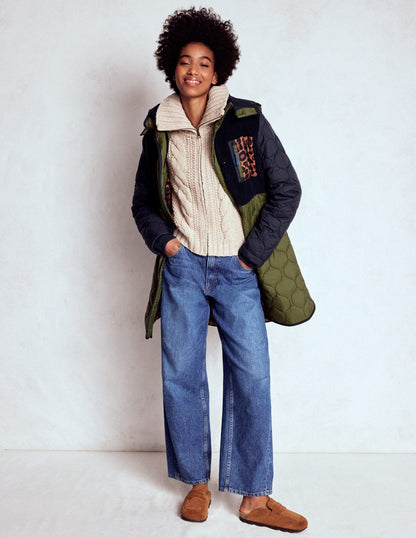 Borg Mix Coat-Navy & Khaki Mix