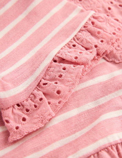 Broderie Pocket Jersey Dress-Almond Pink Stripe