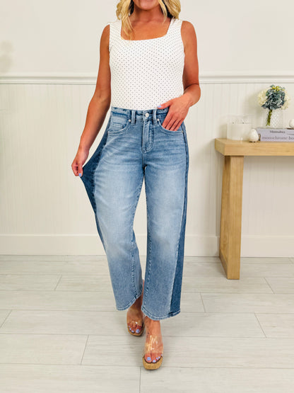 Two Tone Moment Tummy Control Slim Barrel Jeans