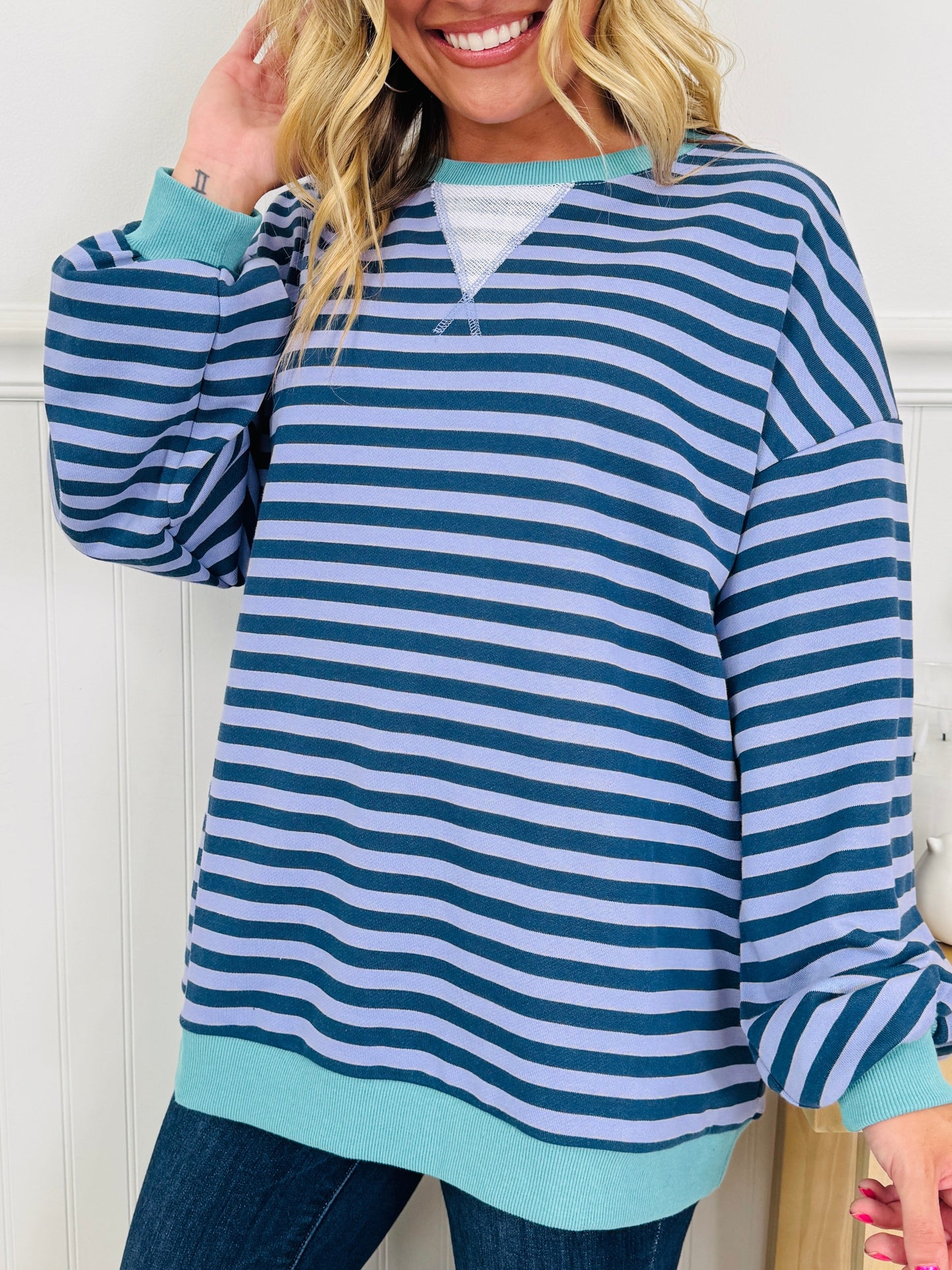 Stripe Story Pullover In Navy