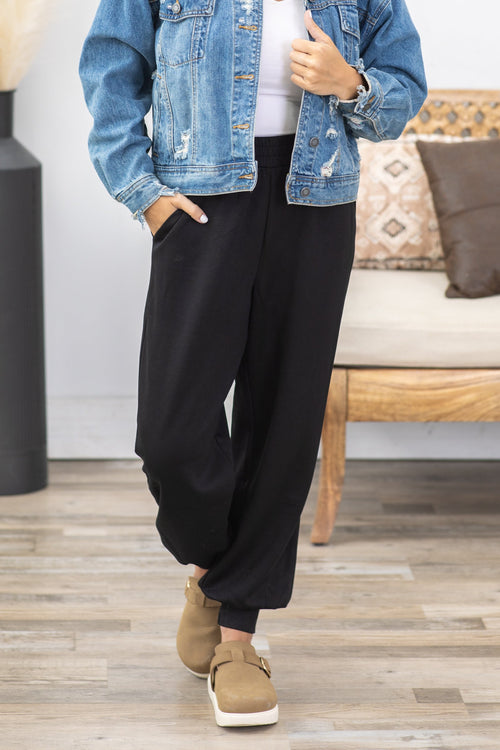 Black Elastic Waistband Scuba Joggers