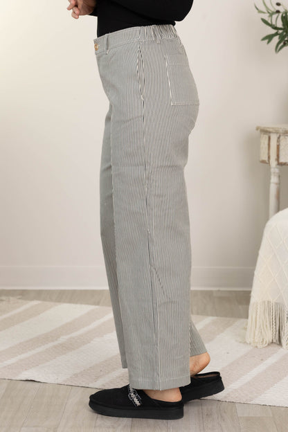 Black And Cream Striped Wide Leg Pants