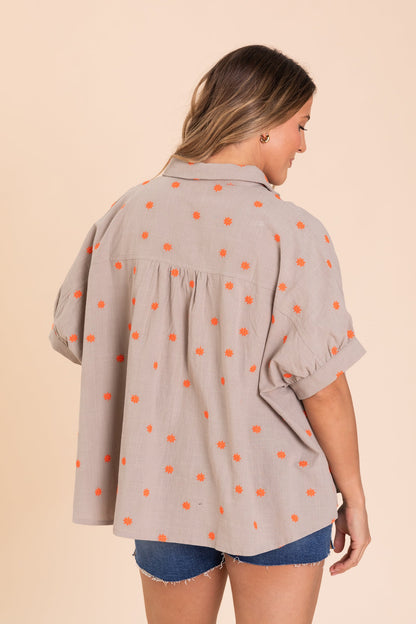 Ash Mocha Embroidery Detailing Linen Shirt