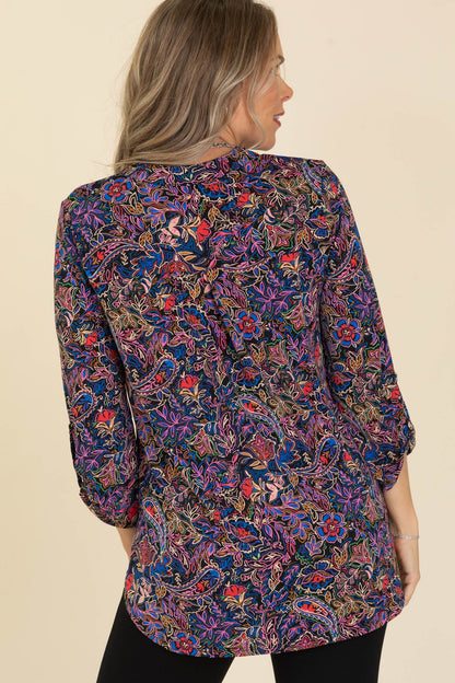 Black And Blue Printed Lizzy Wrinkle Free Top