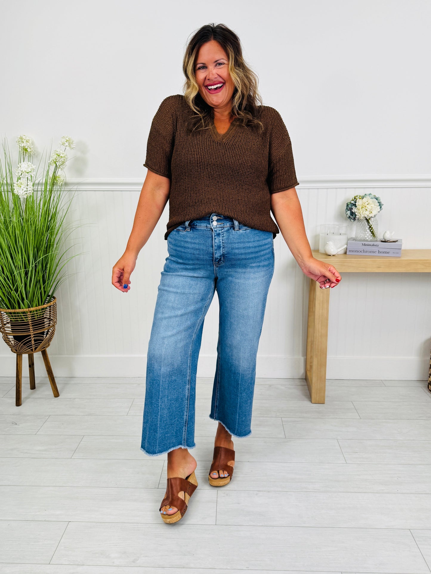 Double Check Tummy Control Wide Leg Cropped Jeans