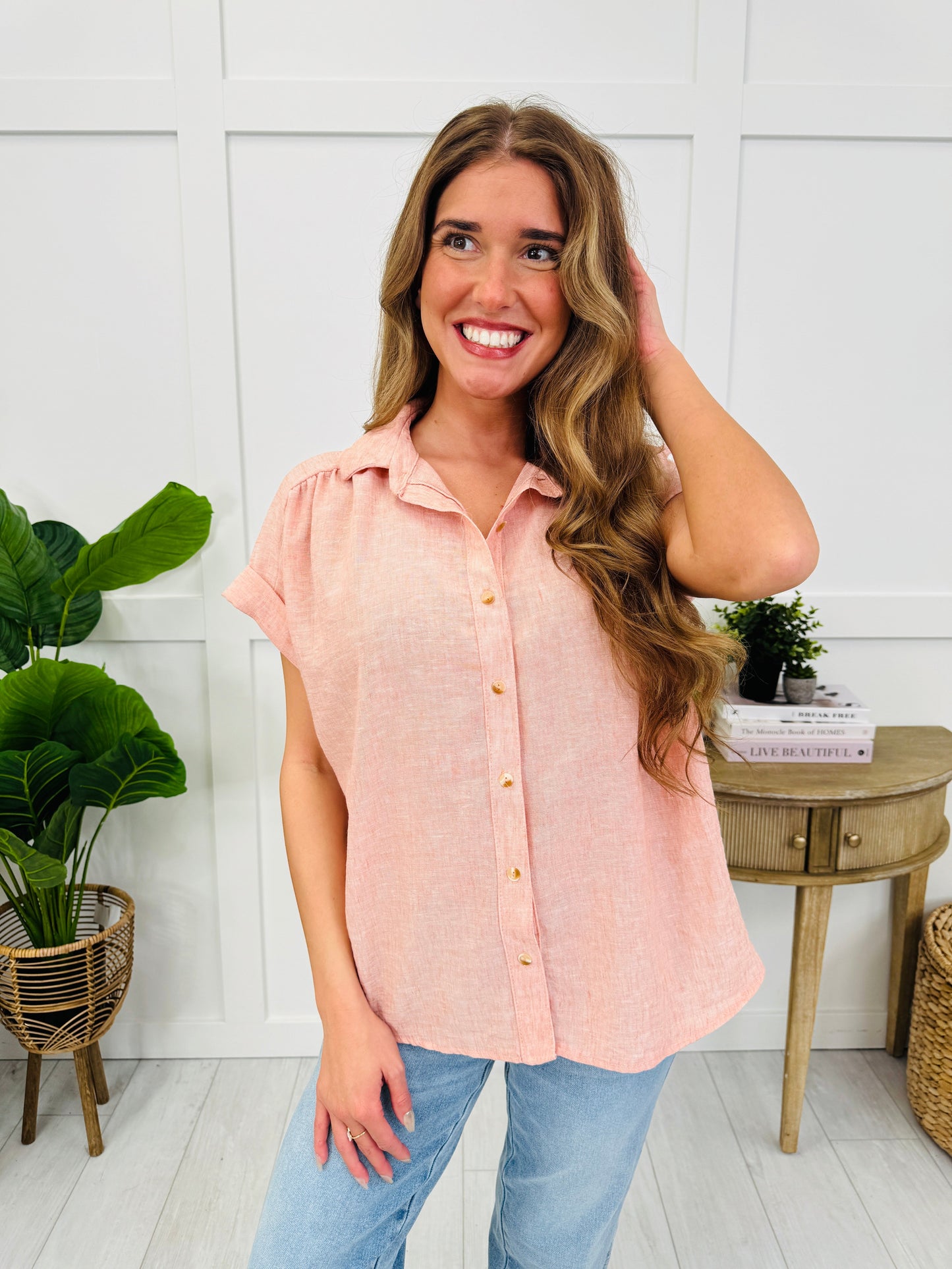 Blush Drift Button Up Top