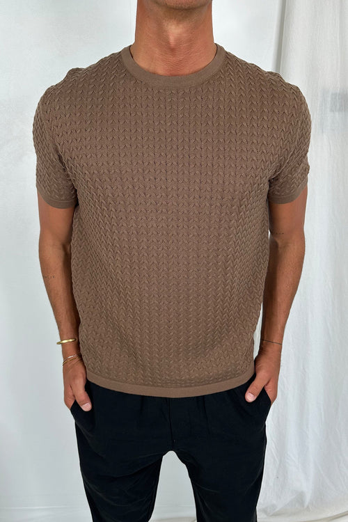 Carter Knitted Crew Tee Choc - FINAL SALE