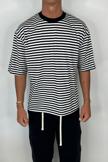 Lesley Stripe Crew Tee Black - FINAL SALE