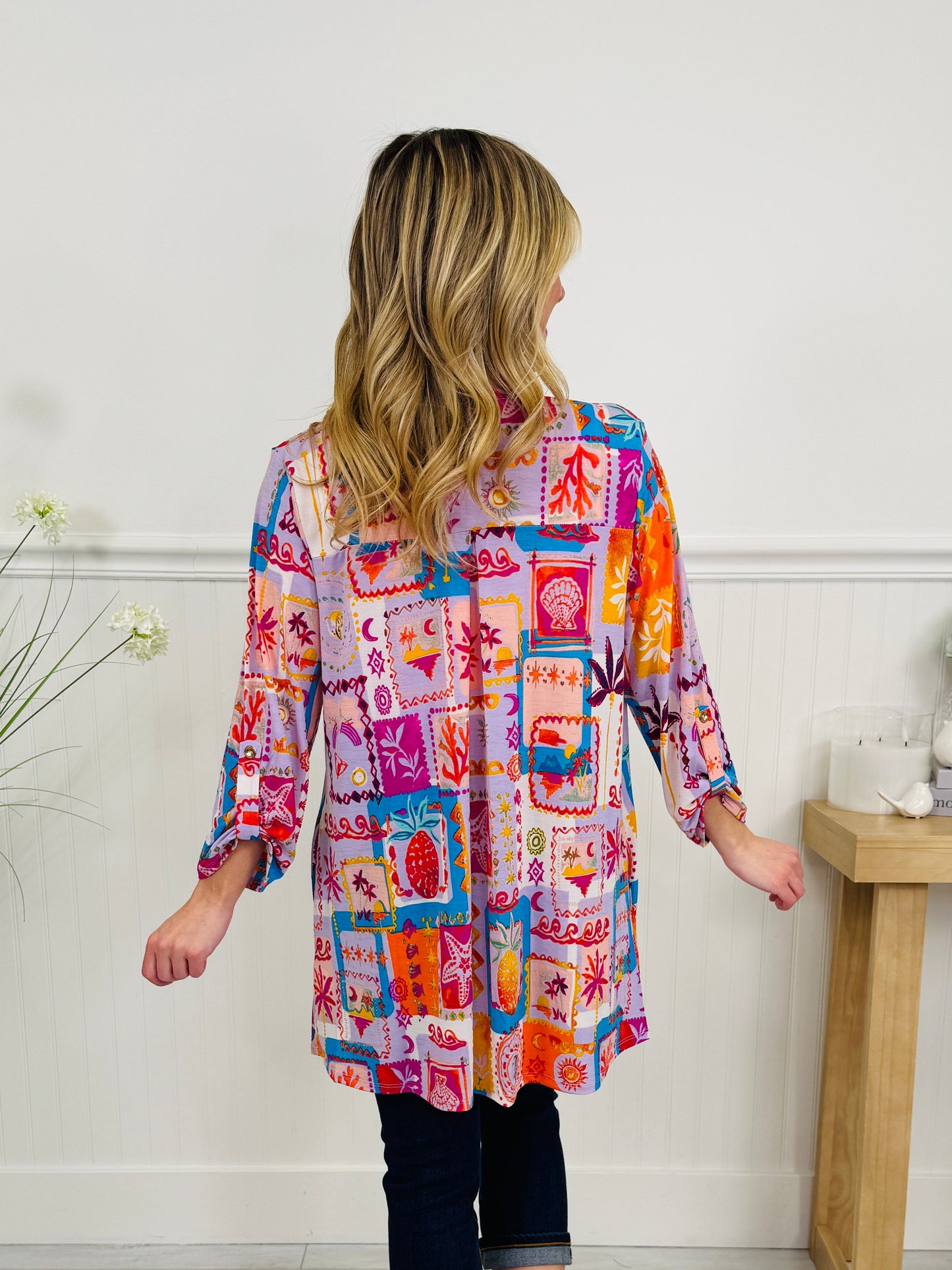Layered in Spring Cardigan In Beach Print