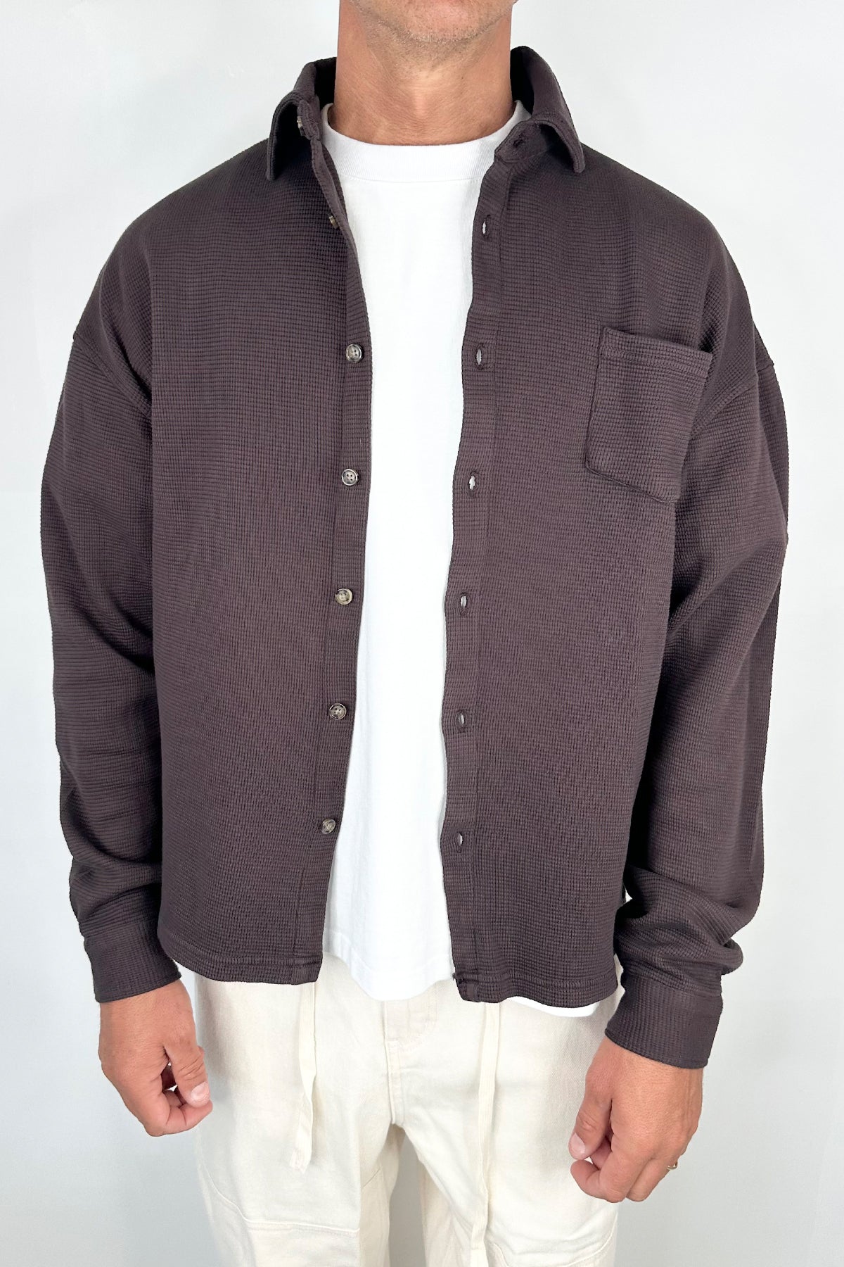 Long Sleeve Waffle Shirt Choc