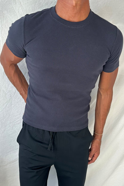 Fitted Ribbed Tee Charcoal