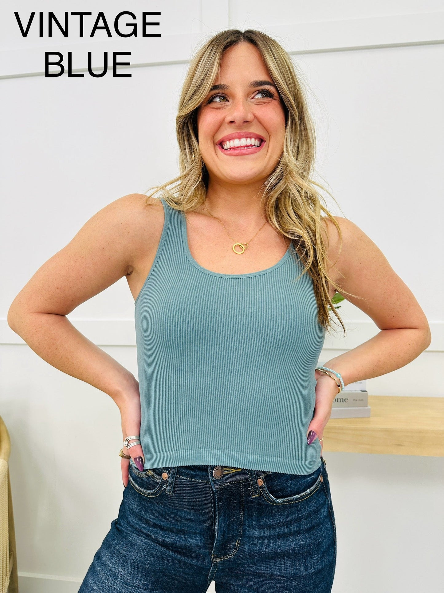 Seamless Reversible Stonewashed Ribbed Tank Top in Multiple Colors