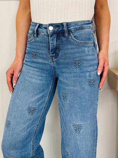Butterfly Bliss Tummy Control Wide Leg Jeans
