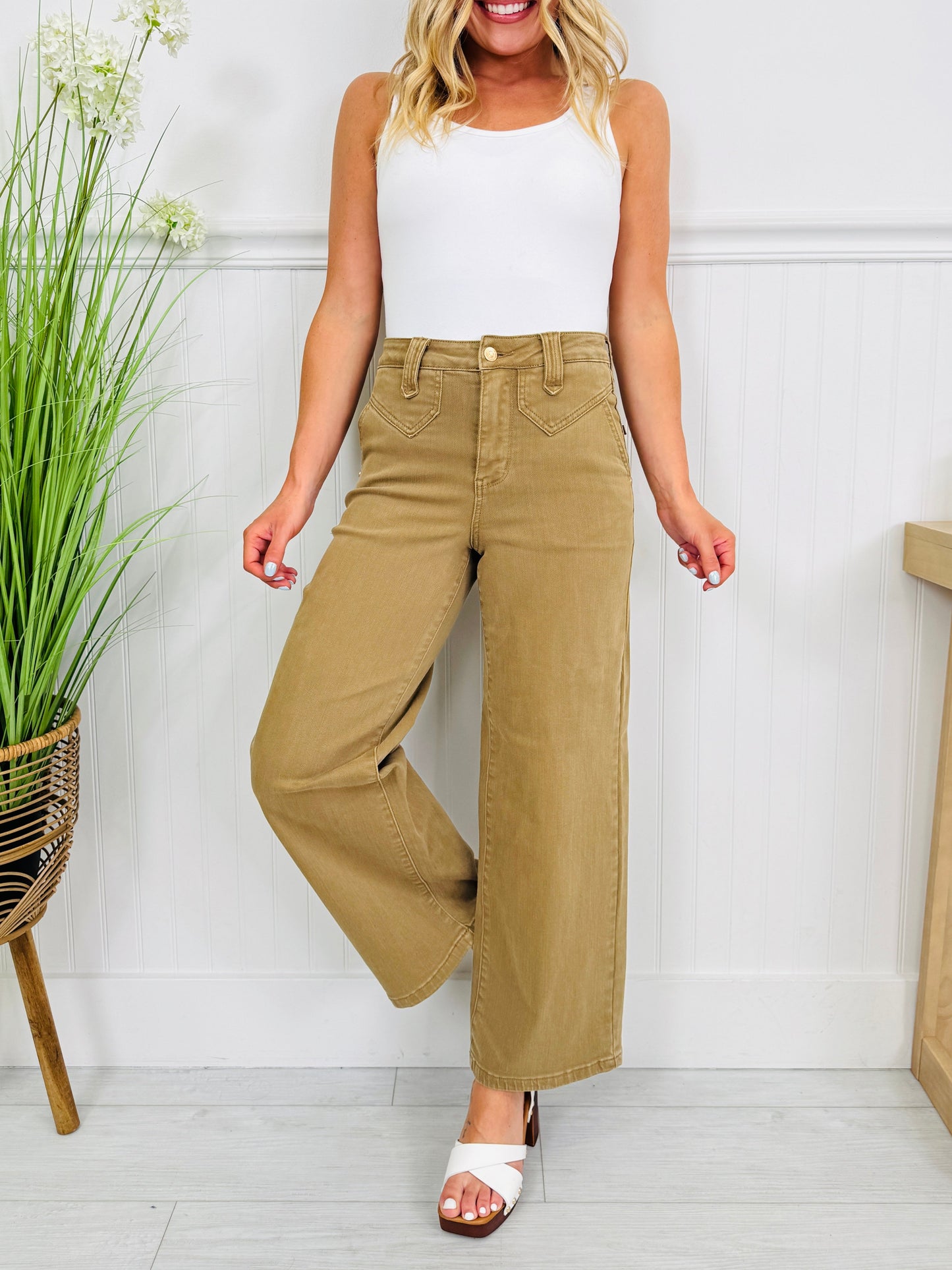 Judy Blue Khaki Crush Ankle Wide Jeans
