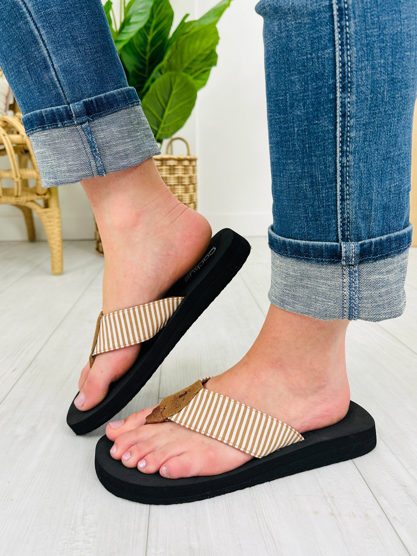 Sea The Stripes Flip Flops in Tan