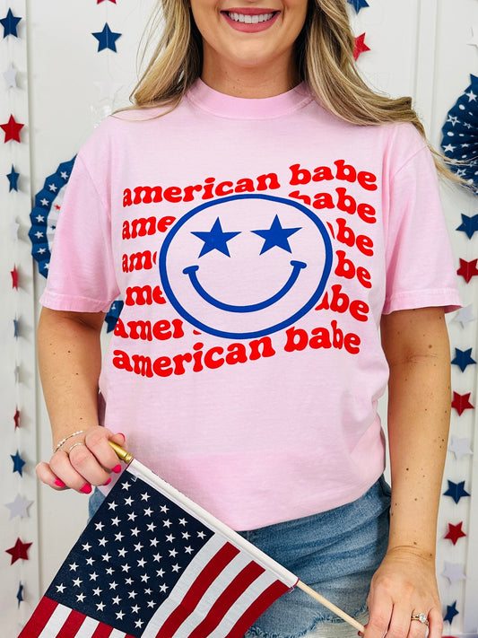 American Babe Smiley Face Graphic Tee