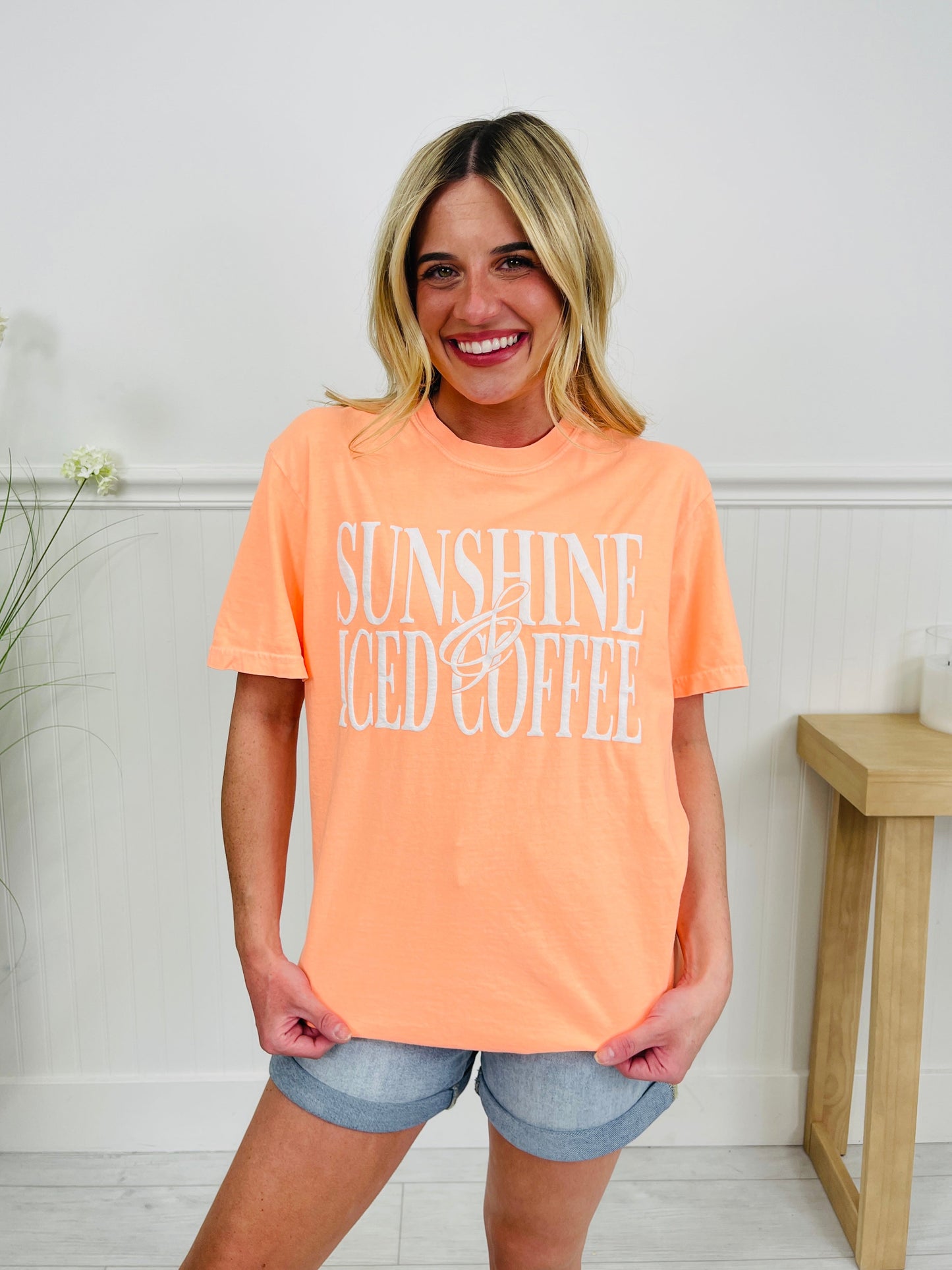 Sunshine And Iced Coffee Graphic Tee in Multiple Colors