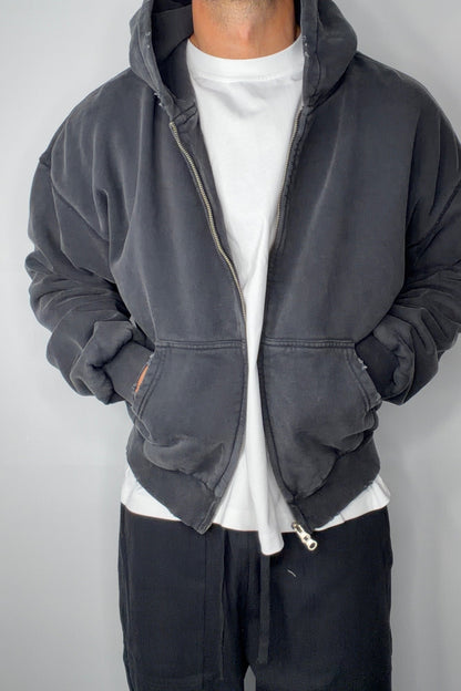 Heavyweight Lined Zip Up Hood Black
