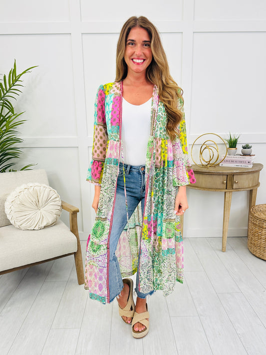Spun In Rhythm Kimono in Green Mix